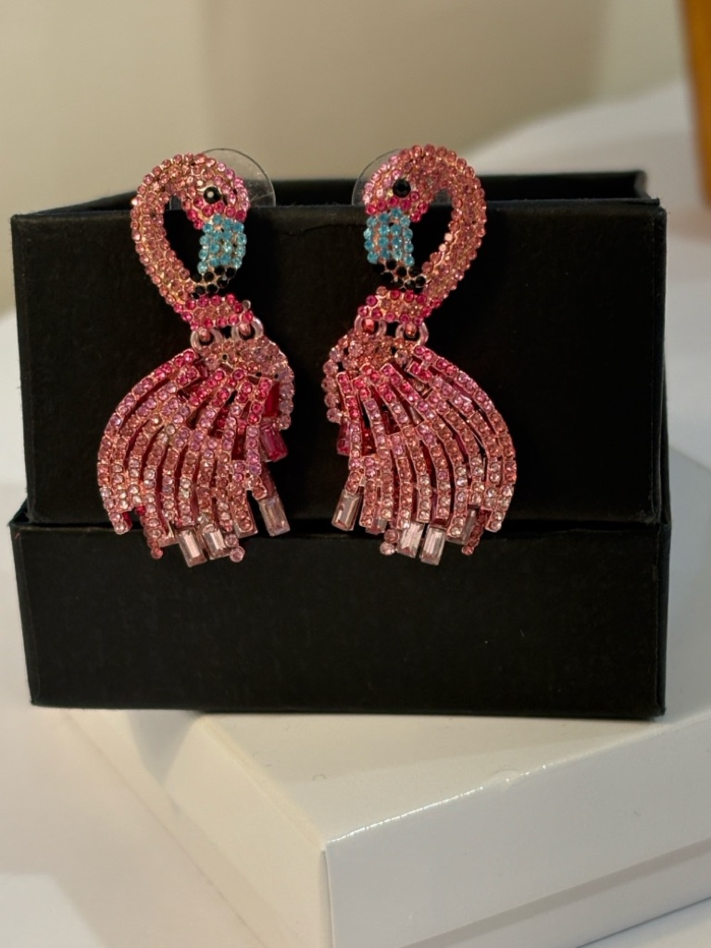 BaubleBar Pink Crystal Flamingo Drop Earrings with Aqua Accents - Picture 5 of 5